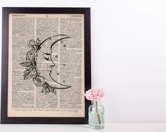 Moon and Flowers Dictionary Print