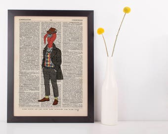 Turkey Gent Dictionary Wall Picture Art Print Vintage Animal In Clothes