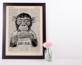 Don't Speak Monkey Dictionary Art Print Set Animals Clothes Anthropomorphic Human