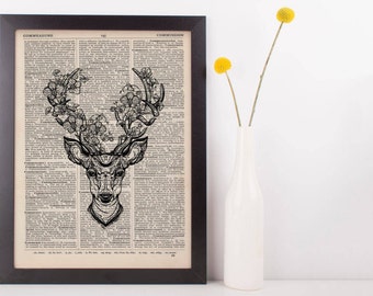 Floral Deer Antlers Dictionary Print