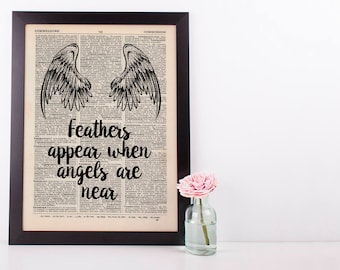 Feathers appear Dictionary Art Wall Decor Art Loss Remembrance Angel