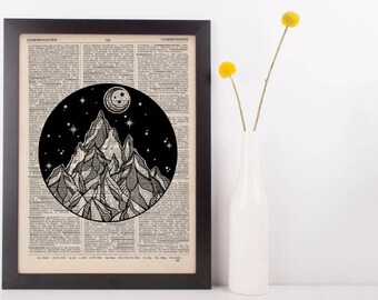 Moon and Mountain Circle Dictionary Print