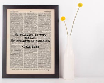 My Religion Is Kindness Dalai Lama Dictionary Art Print Inspire Motivational