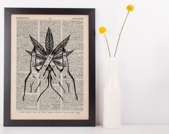 Indica Marijuana Peace signs Dictionary Illustration Art Print Vintage Weed