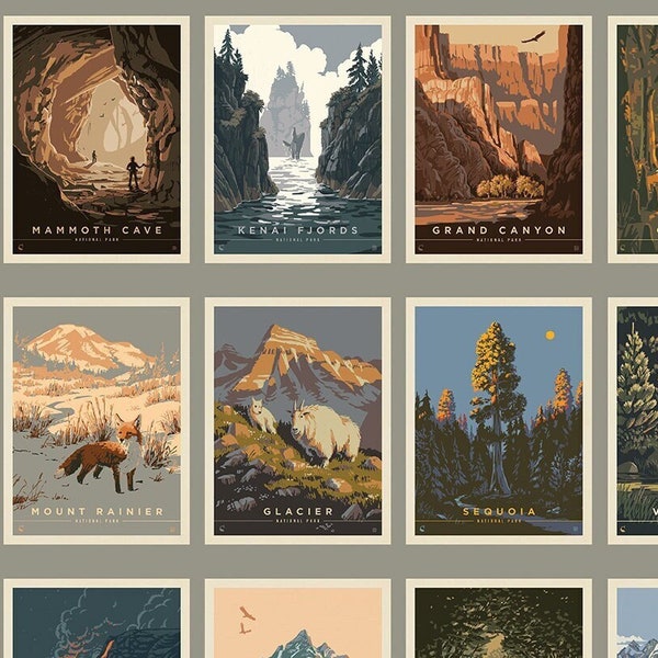 National Parks Postcards - Gray - Anderson Design Group - Riley Blake