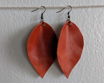 Cognac Brown Leather Teardrop Scrap Earrings