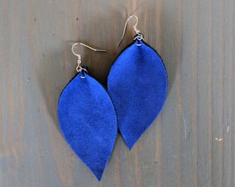 Bright Blue Vegan Leather Scrap Earrings