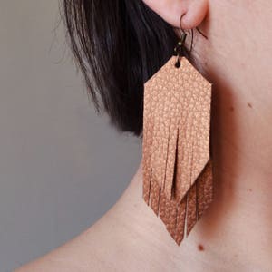 Bronze Geometric Fringe Scrap Vegan Leather Earrings