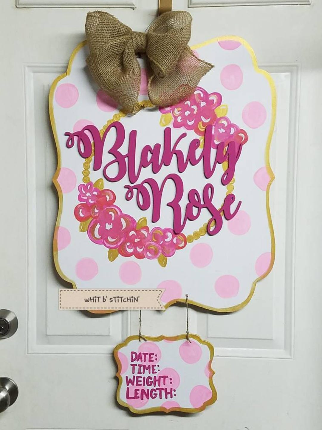 Baby Girl Hospital Door Hanger, Girl Hospital Birth Announcement Board