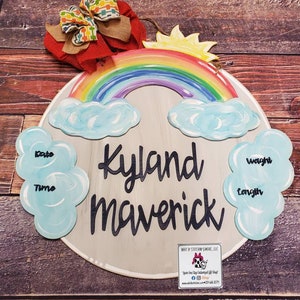 Rainbow door hanger, baby door hanger, unisex baby door hanger, unique door hanger, hospital birth announcement, nursery door hanger