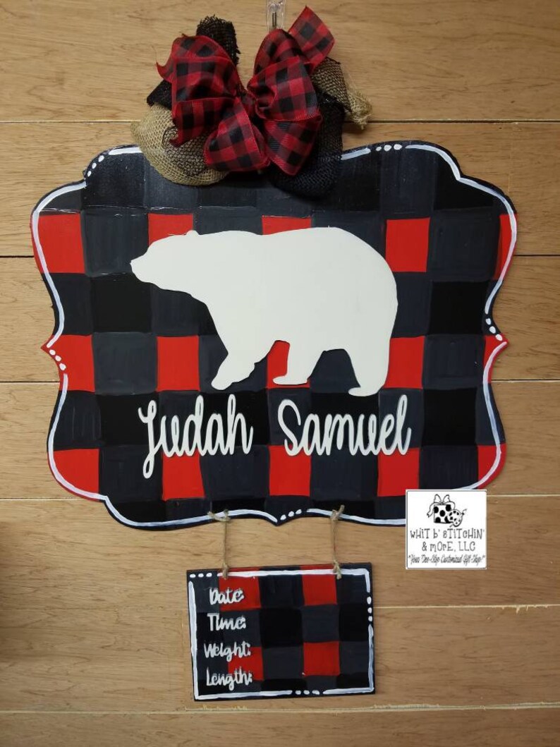 Bear Baby Door Hanger Woodland Hospital Door Hanger Rustic Etsy