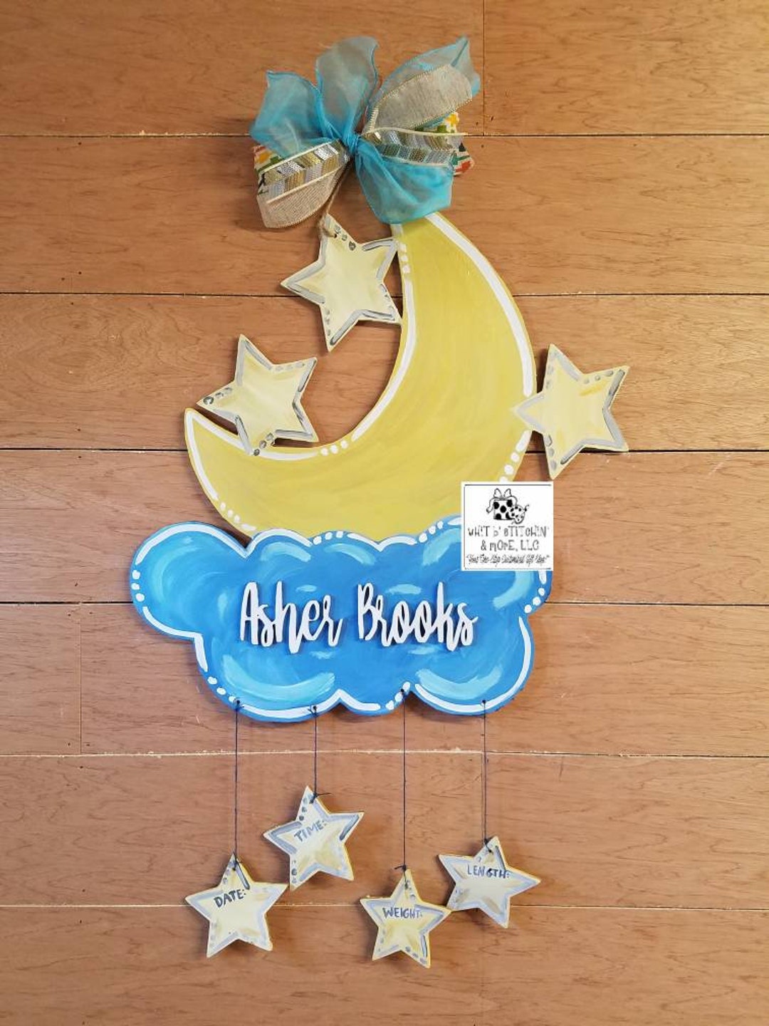 Moon and Stars Door Hanger, Baby Door Hanger, Moon and Stars Nursery