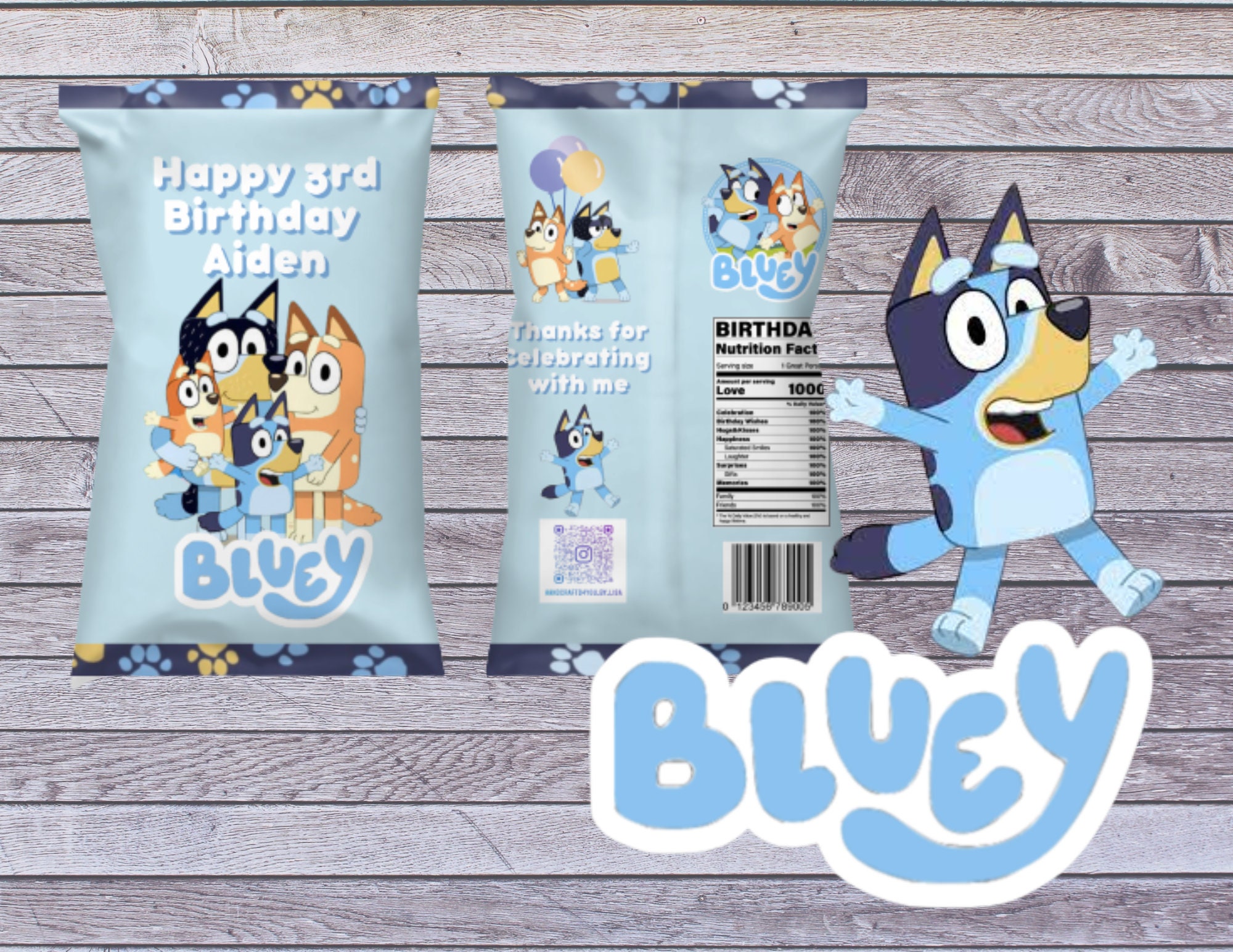 Bolsas Personalizadas Cumpleaños Bluey 10 Un. #d1 + Etiqueta