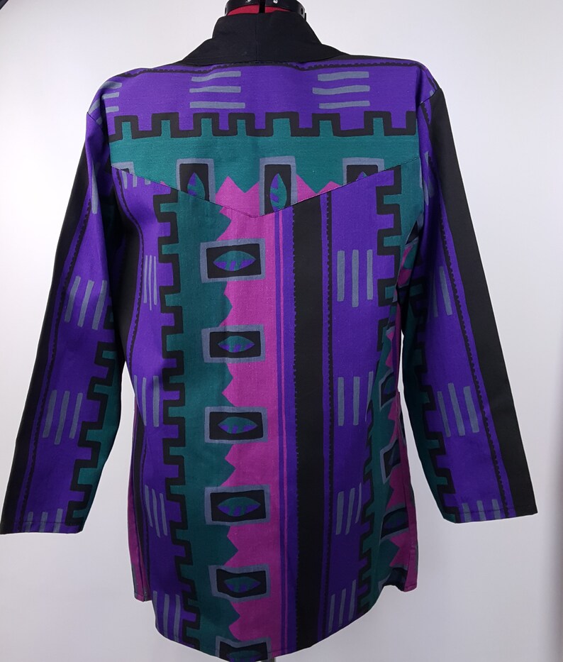 Vintage Oversize Blazer 80s Boyfriend Geometric Bright Purple Blue Black