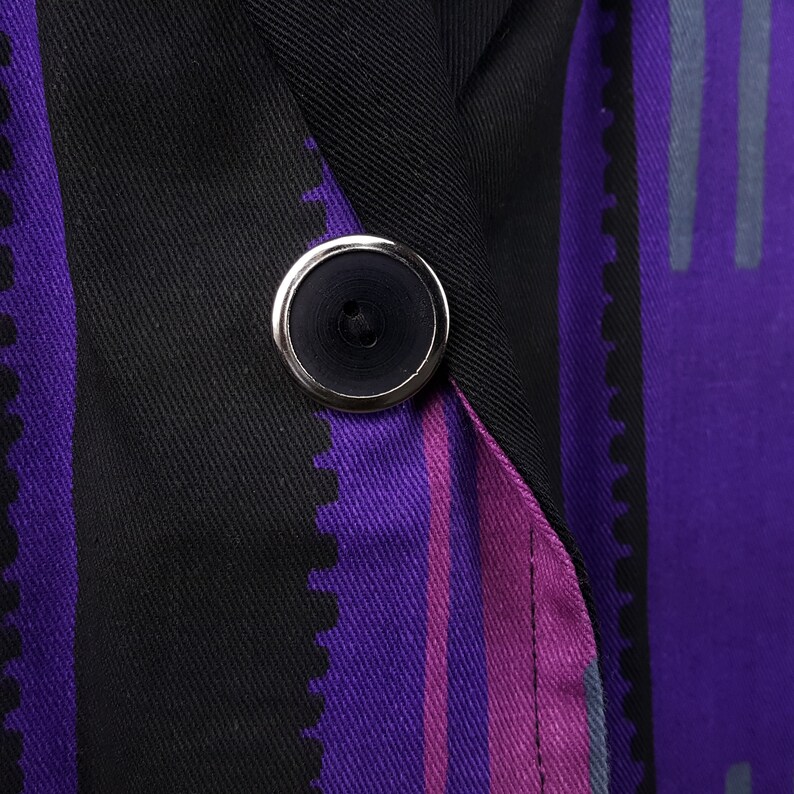 Vintage Oversize Blazer 80s Boyfriend Geometric Bright Purple Blue Black