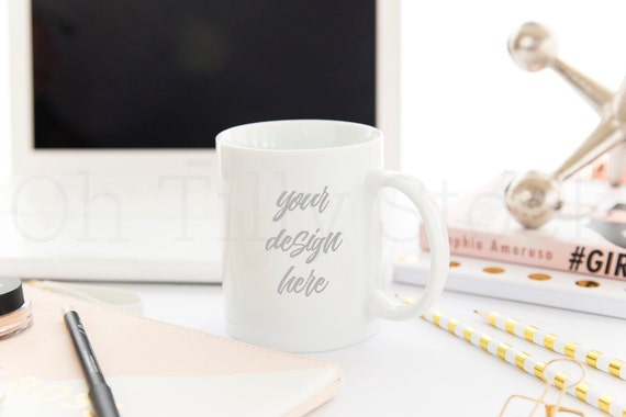 Styled Desktop Image With Mug Mockup Inc Pencils Laptop