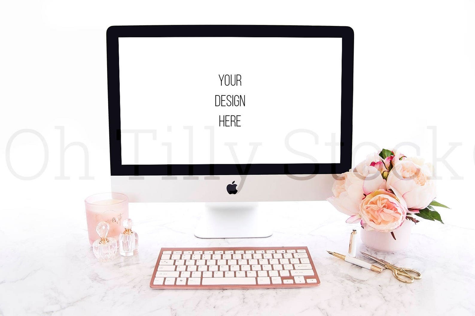 Download Styled Stock iMac Mockup w/ Pink Details on Marble Styled | Etsy