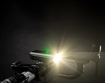 Premium Bicycle Front Light, White LED, Road, Mountain, Gravel Bike, USB Rechargeable, 1300 lumen mode/2.5 hrs and 15 lumen mode/148 hrs