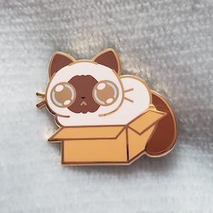 Chocolate Point Siamese Hard Enamel Pins, &quot;We Fits, We Sits&quot; series, gold-plated, 1.25 inch