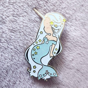 Yume the Dream Mermaid Hard Enamel Pin in celebration of MerMay 2023 - 2 inch (51mm) glitter lapel pin