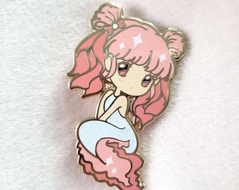 Pinky the Axolotl Mermaid - Hard Enamel Pin, ~2" (50.1mm) tall, from the MerMay 2021 Collab Project