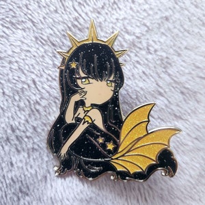 Thalassa the Goddess Mermaid Hard Enamel Pin in celebration of MerMay 2023 - 2 inch (51mm) glitter lapel pin