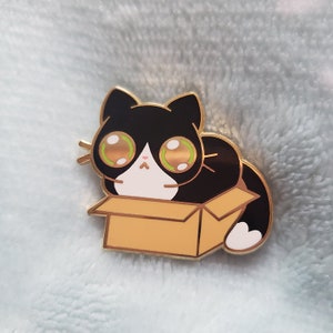 Tuxedo Kitty Hard Enamel Pins, &quot;We Fits, We Sits&quot; series, gold-plated, 1.25 inch