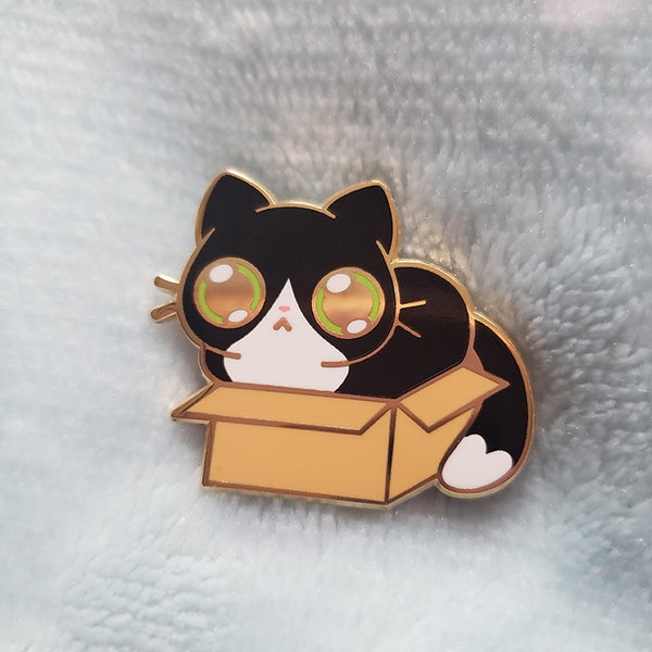 Tuxedo Kitty Hard Enamel Pins, "We Fits, We Sits" series, gold-plated, 1.25 inch