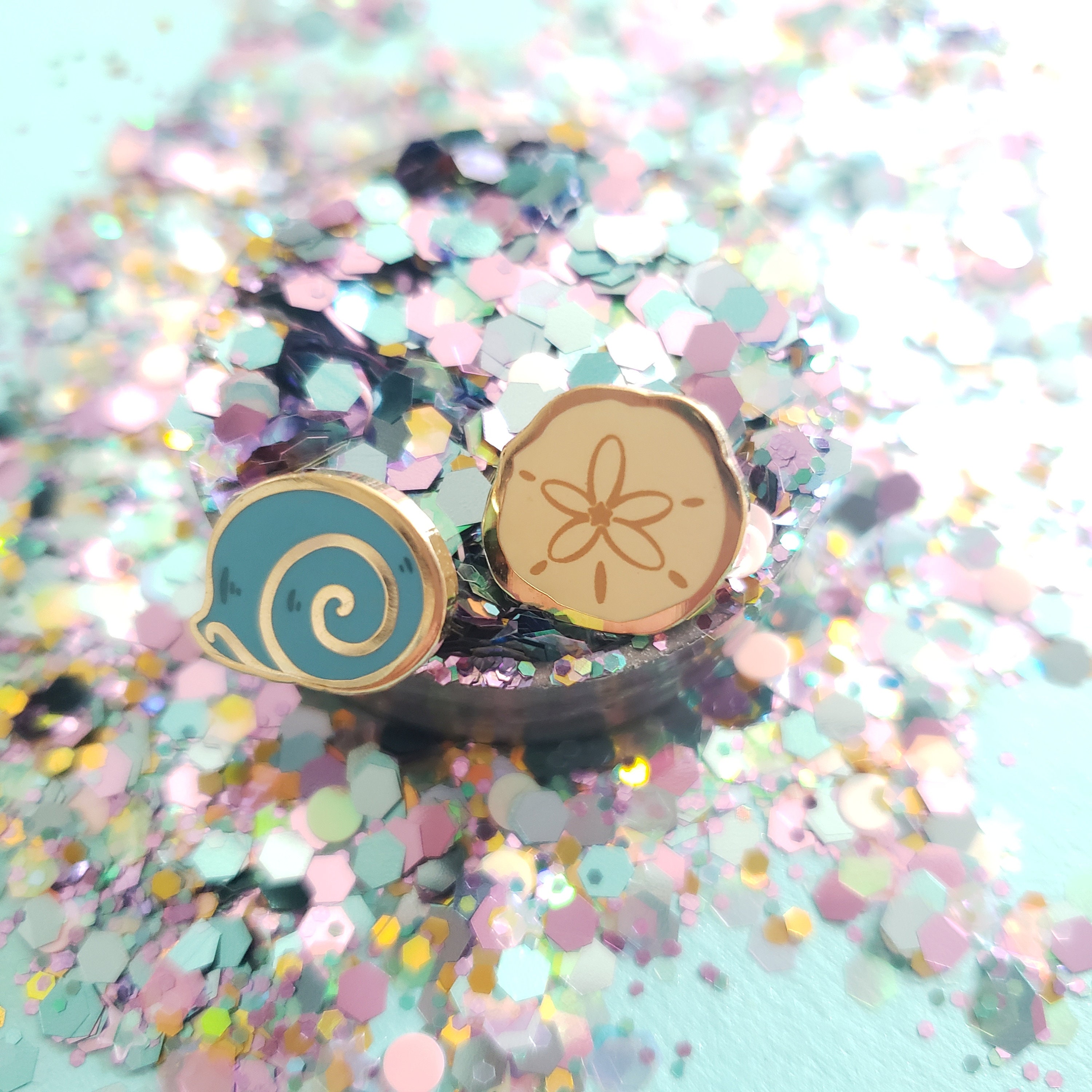 Sand Dollar and Blue Ammonite - Mini Pins & Earrings, from the MerMay 2020 Collab