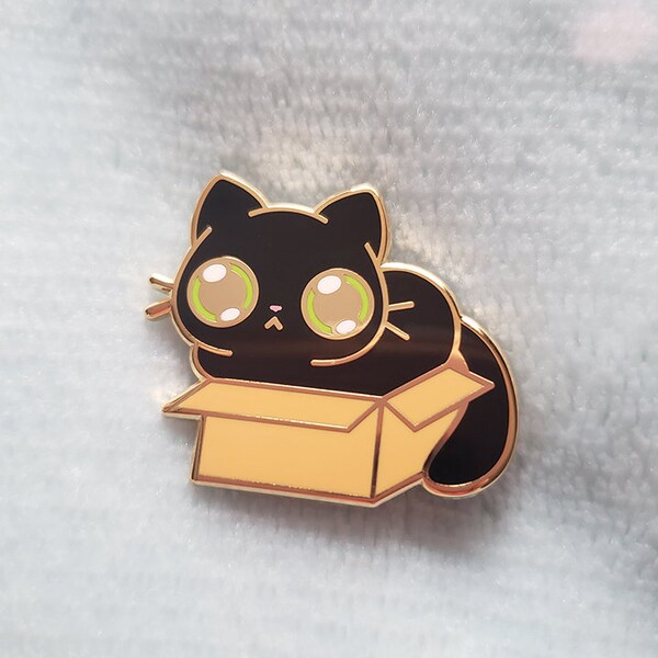 Black Kitty Hard Enamel Pins, "We Fits, We Sits" series, gold-plated, 1.25 inch