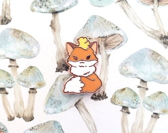 Ginkgo Fox Hard Enamel Pin, Mini Pin, 0.8 inch tall, single needle, copper plated