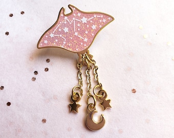 Pink Cosmic Ray, Manta Ray, Gold Plated Dangly Hard Enamel Pin