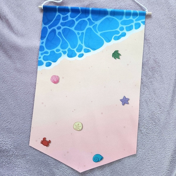 Bannière à épingles Shore (Pink Sands), tissu recto-verso, du projet annuel MerMay 2023