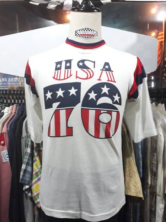 Super Rare vintage 70s Champion Red bar Raglan tsh