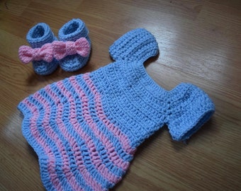 Crochet Baby dress and booties set