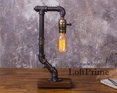 Steampunk desk lamp, Kitchen edison lamp, Small pipe lamp, Barn edison lamp, Engineer desk gift, Foyer lighting, Cast iron lamp, Cool lamp