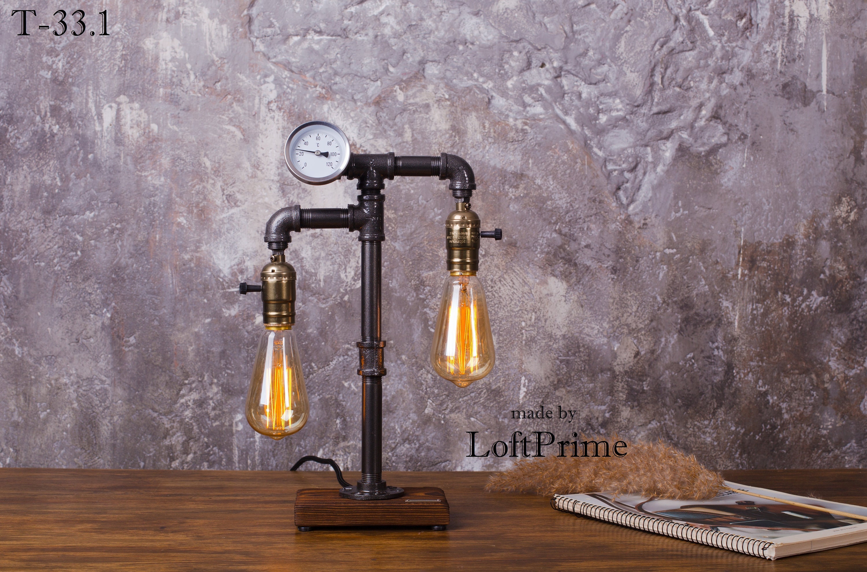 Rustic Light Rustic Desk Lamp Loft Lamps Pipe Table Lamp Etsy
