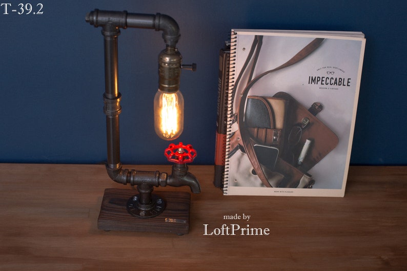 Edison unique lamp Custom mens gift Pipe modern lamp Handmade bulb lamp Designer bulb lamp Steampunk iron lamp Rustic loft