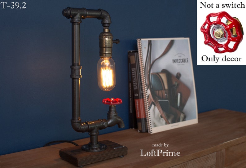 Edison unique lamp Custom mens gift Pipe modern lamp Handmade bulb lamp Designer bulb lamp Steampunk iron lamp Rustic loft