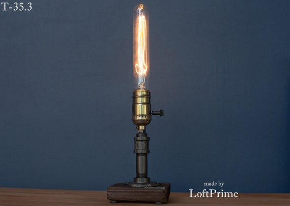 Edison unique lamp Custom mens gift Pipe modern lamp Handmade bulb lamp Designer bulb lamp Steampunk iron lamp Rustic loft