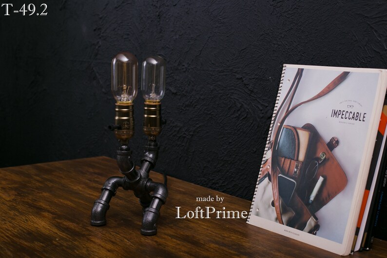 Handmade steel lamp Steam punk foyer Edison lights Steampunk lamps Loft unique lamp Industrial lemp Rustic iron lamp