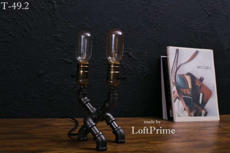Handmade steel lamp Steam punk foyer Edison lights Steampunk lamps Loft unique lamp Industrial lemp Rustic iron lamp