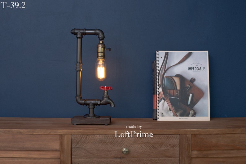 Edison unique lamp Custom mens gift Pipe modern lamp Handmade bulb lamp Designer bulb lamp Steampunk iron lamp Rustic loft