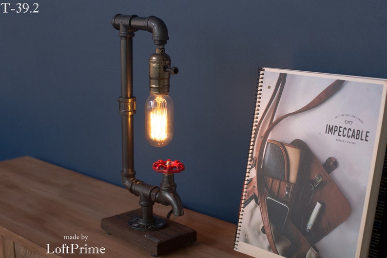 Edison unique lamp Custom mens gift Pipe modern lamp Handmade bulb lamp Designer bulb lamp Steampunk iron lamp Rustic loft