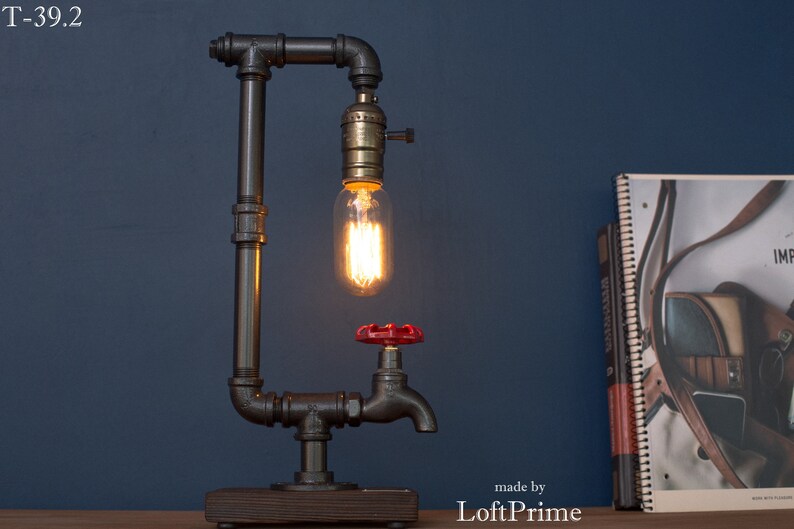 Edison unique lamp Custom mens gift Pipe modern lamp Handmade bulb lamp Designer bulb lamp Steampunk iron lamp Rustic loft