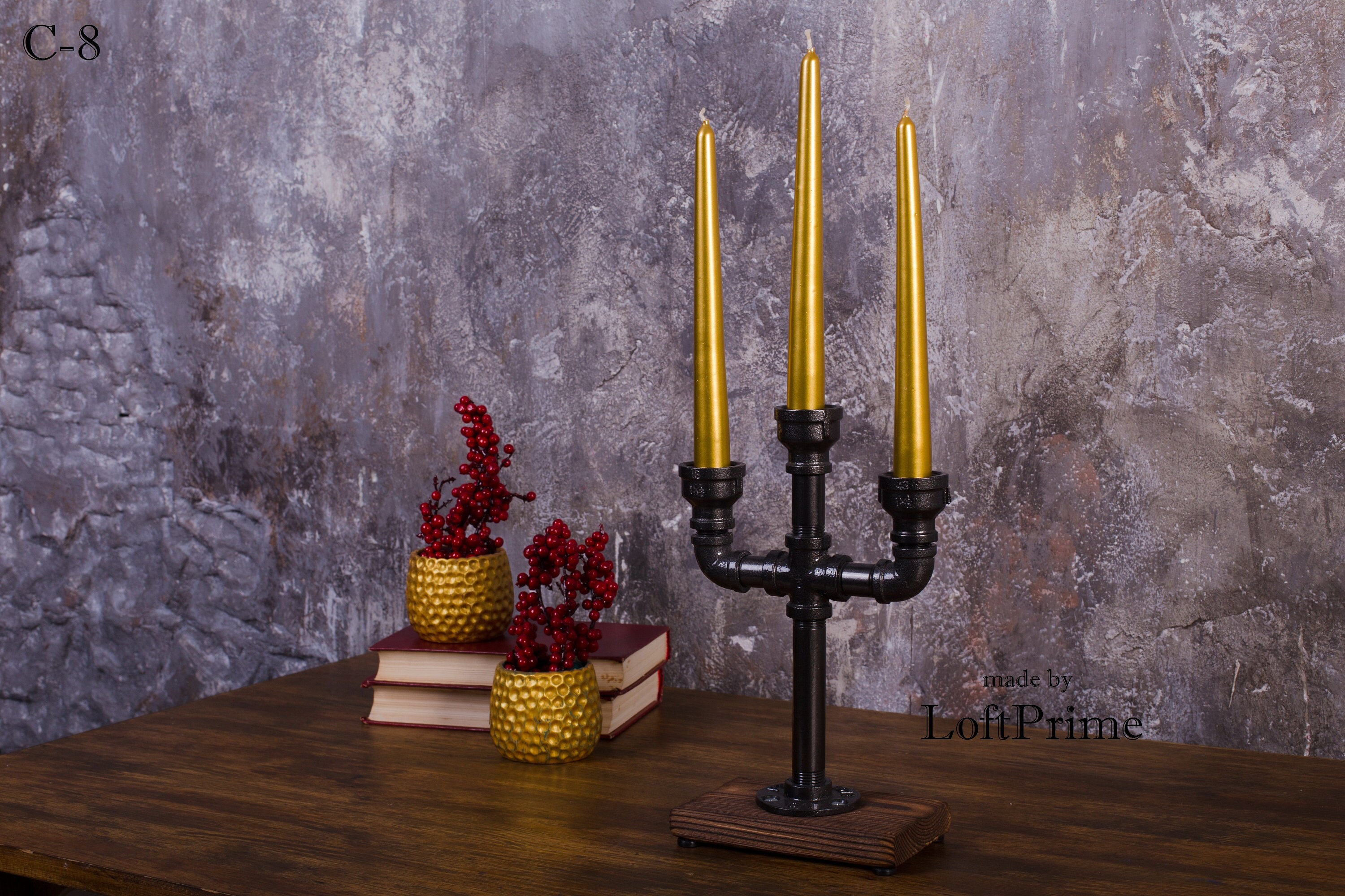Black Iron Tea Light Candle Holder Industrial Pillar Candle Etsy