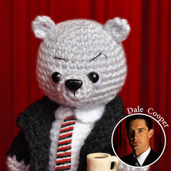 Knitted bear Twin Peaks toy bear Knitted teddy Toy Crochet bear Knitted teddy Knitted Toy plush bear series agent Dougie Jones Dale Cooper