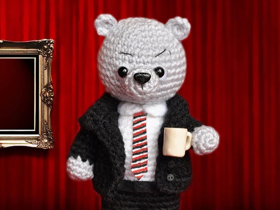 Knitted bear Twin Peaks toy bear Knitted teddy Toy Crochet bear Knitted teddy Knitted Toy plush bear series agent Dougie Jones Dale Cooper