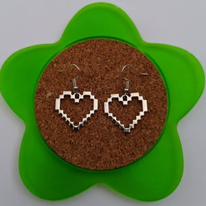 Pixelated love heart nerd geek arcade gamer dangle earrings