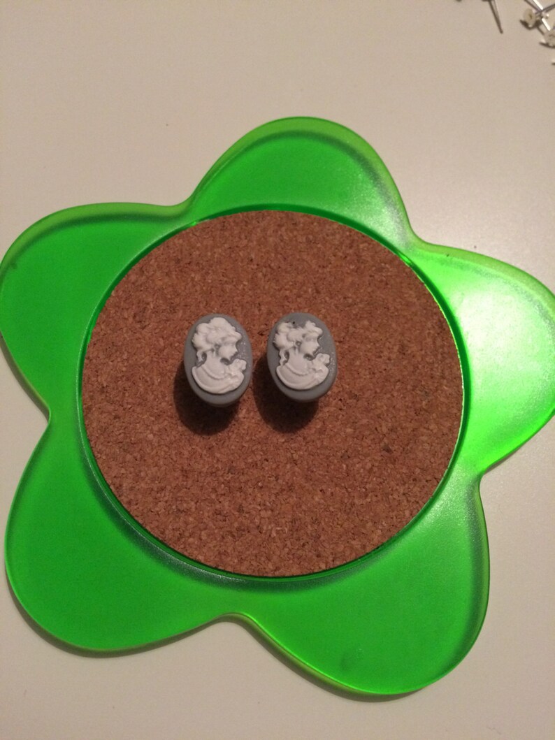 Handmade grey and white silhouette stud earrings